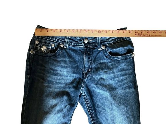 Miss Me Capri SZ 28 Embellished Bling Womens Cropped Blue Denim Jeans - Picture 5 of 12